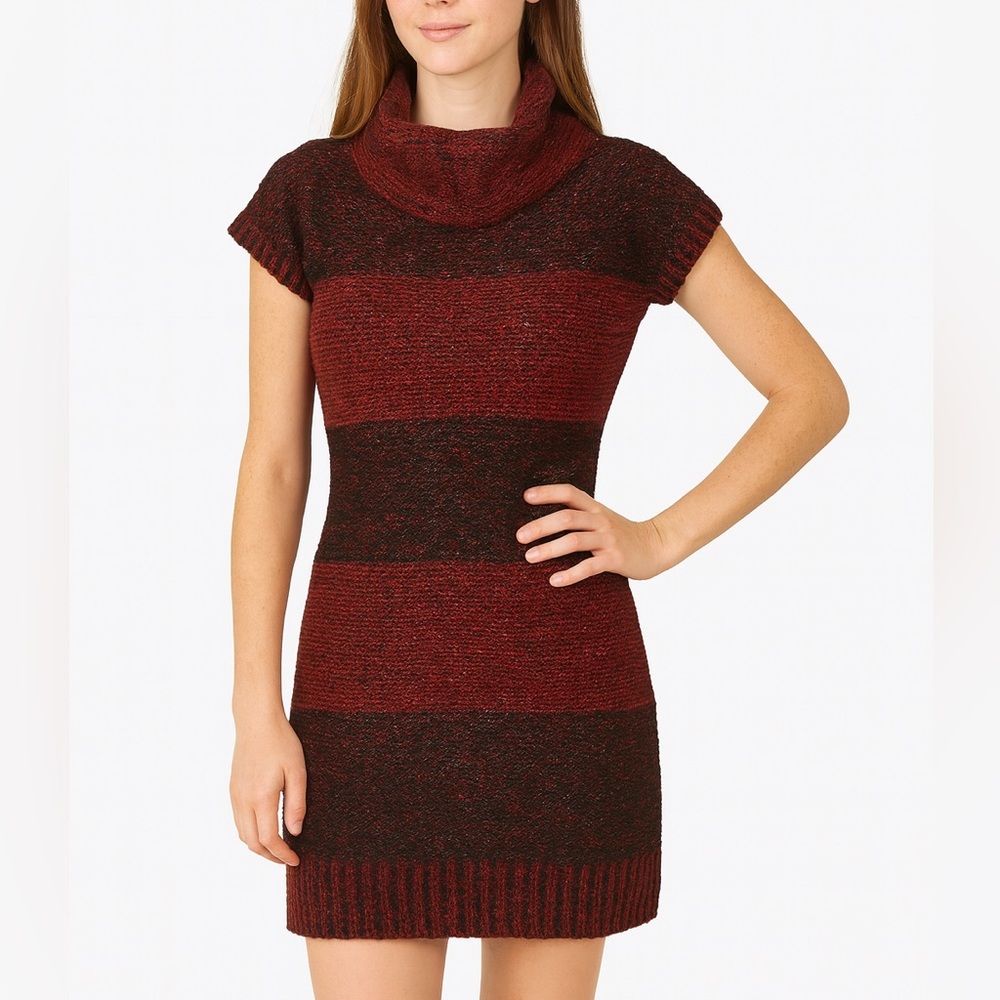 ELEMENTZ Striped Mock Neck Shimmer Metallic Short Sleeve Sweater Dress size S